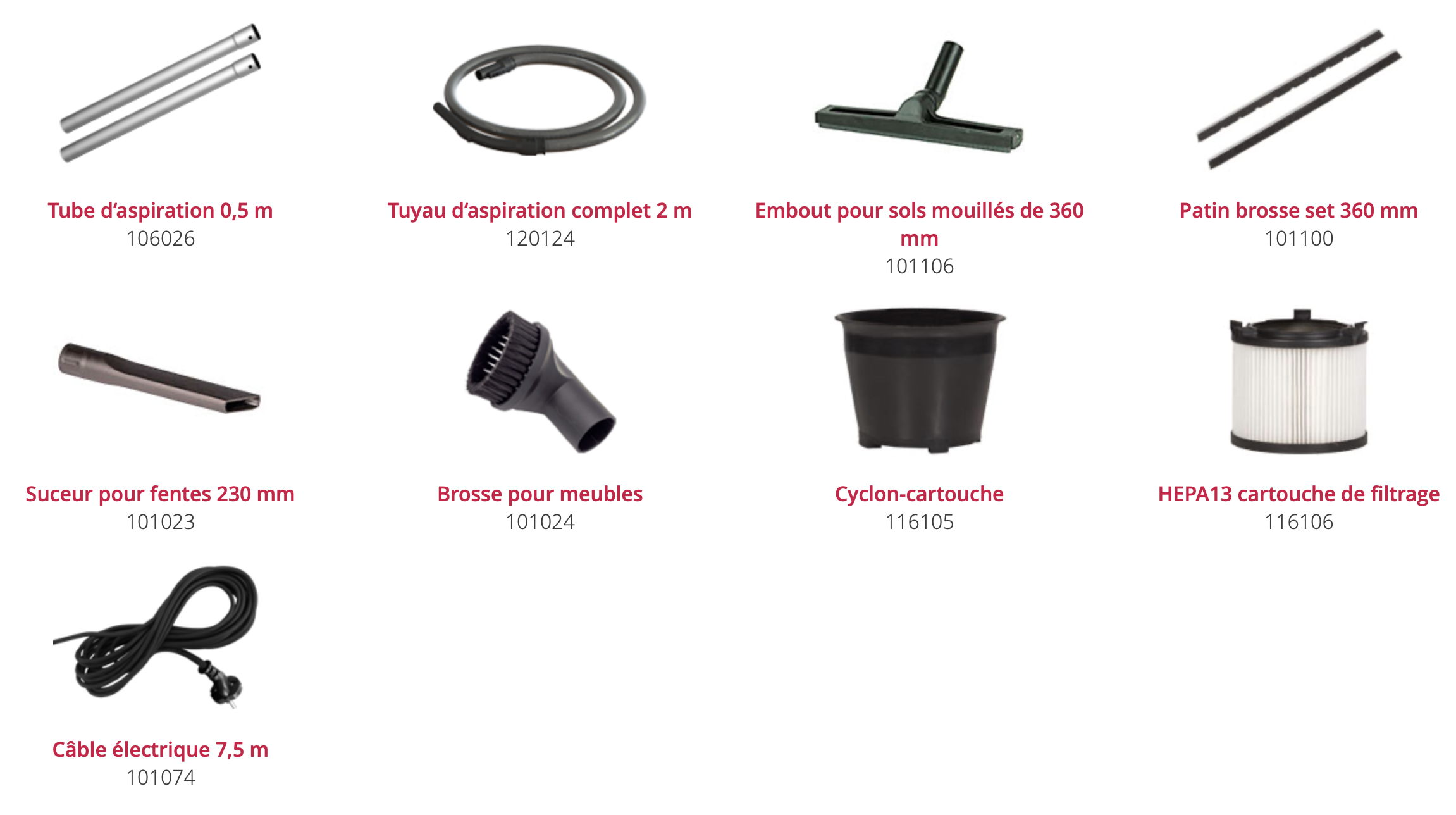 Accessoires standards aspirateur Artos 30L